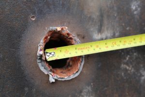 Steel target after being hit with Krakatoa copper EFP